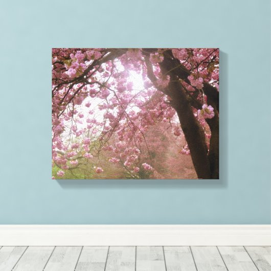 Schöne Leinwand mit rosa Baumblüten. (Insitu (Holzboden))