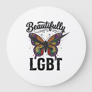 Schöne LGBT Schmetterling Vintage Pride Shirt_1 Große Wanduhr