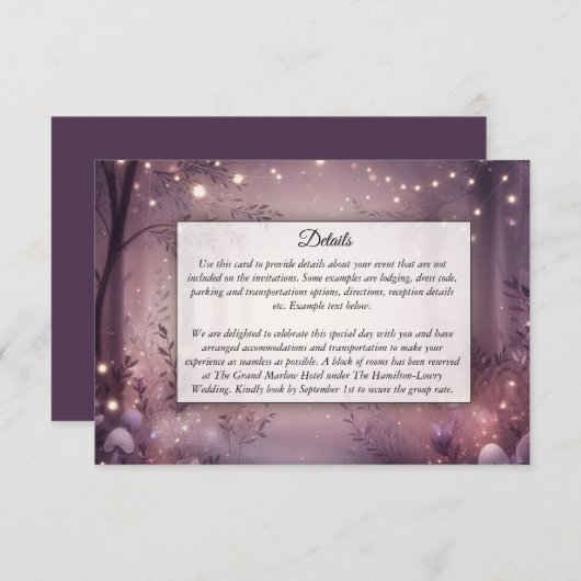 Schöne Lichter in Woodland glühende Hochzeit Begleitkarte (Vorne/Hinten)