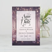 Schöne Lichter in Woodland glühende Hochzeit Save The Date (Stehend Vorderseite)