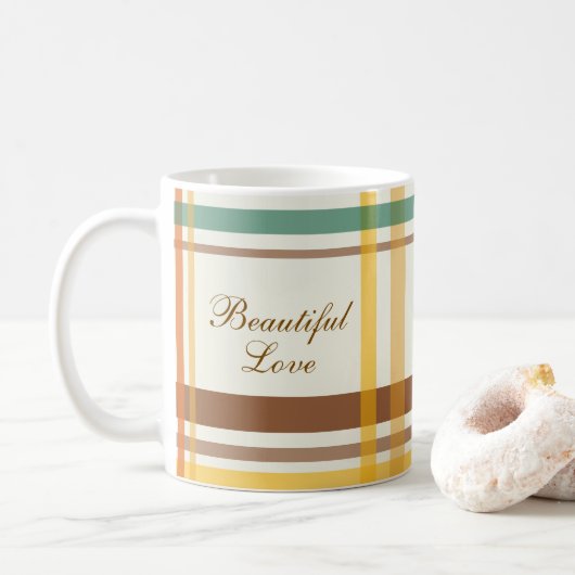 Schöne Liebe Gemütliches Tartan Karo Kaffeetasse (Mit Donut)