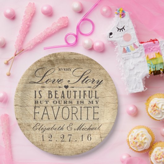 Schöne Liebe Geschichte Rustikale Brauerei Hochzei Pappteller (Party)