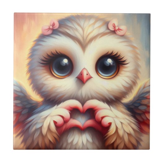 Schöne Liebe Herz Owl Fliese (Vorderseite)