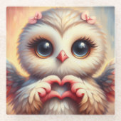 Schöne Liebe Herz Owl Glasuntersetzer (Vorderseite)