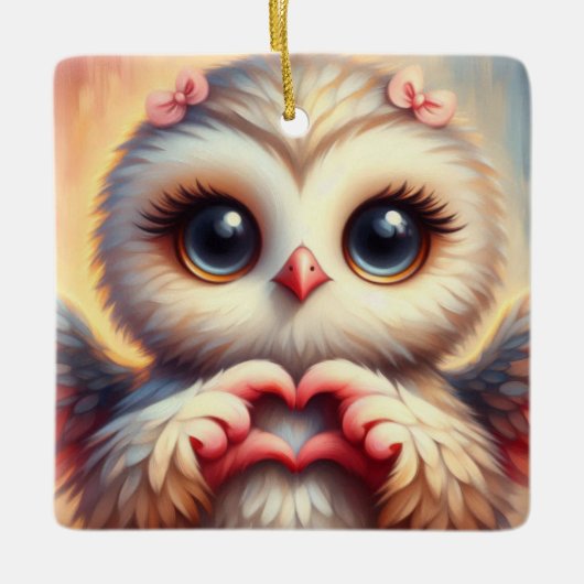 Schöne Liebe Herz Owl Keramikornament (Vorderseite)