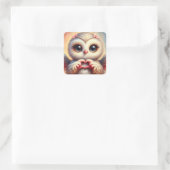 Schöne Liebe Herz Owl Quadratischer Aufkleber (Tasche)
