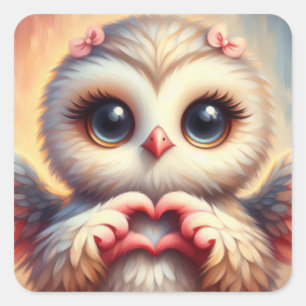 Schöne Liebe Herz Owl Quadratischer Aufkleber