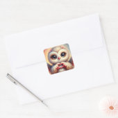 Schöne Liebe Herz Owl Quadratischer Aufkleber (Umschlag)