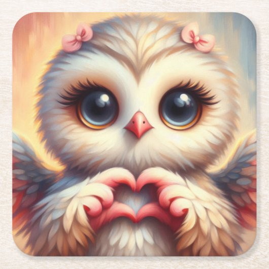 Schöne Liebe Herz Owl Rechteckiger Pappuntersetzer (Vorderseite)