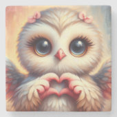 Schöne Liebe Herz Owl Steinuntersetzer (Vorderseite)