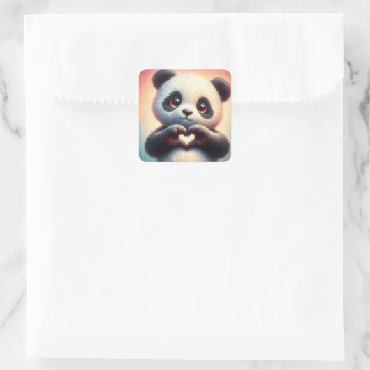 Schöne Liebe Herz Panda Quadratischer Aufkleber (Tasche)