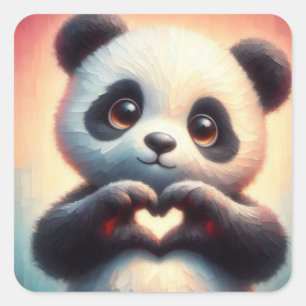 Schöne Liebe Herz Panda Quadratischer Aufkleber