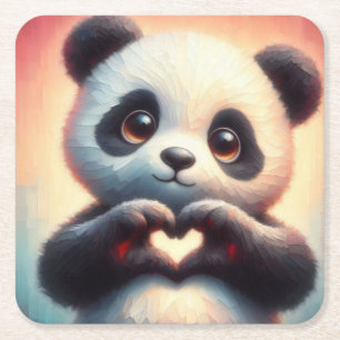 Schöne Liebe Herz Panda Rechteckiger Pappuntersetzer
