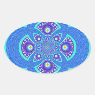 Schöne liebliche afrikanische blaue Mandala Flora Ovaler Aufkleber
