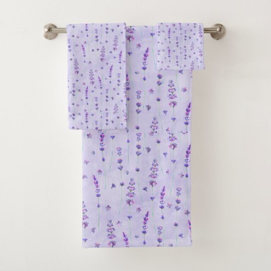 Schöne Lila Aquarelllavender Blume Badhandtuch Set (Insitu)