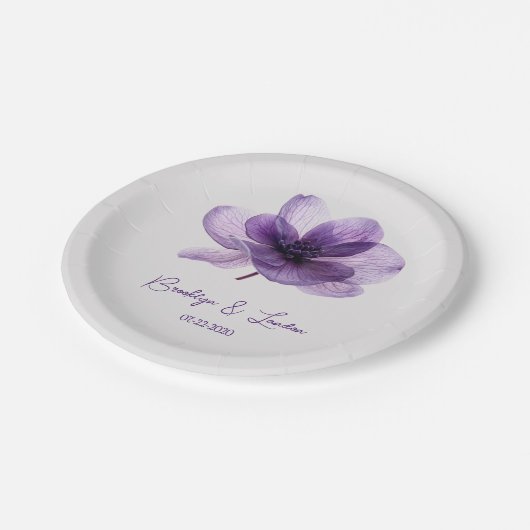 Schöne Lila Blume Hochzeit Pappteller (Schrägansicht)