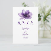 Schöne Lila Blume Hochzeit RSVP Karte (Stehend Vorderseite)