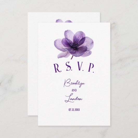 Schöne Lila Blume Hochzeit RSVP Karte (Vorne/Hinten)