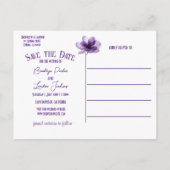 Schöne Lila Blume Hochzeit speichern das Datum Ankündigungspostkarte (Rückseite)