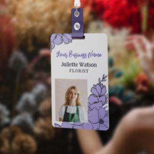 Schöne lila Blumen Florale Mitarbeiter-ID-Foto Ausweis