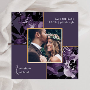 Schöne lila Blumenfoto-Hochzeit Save The Date