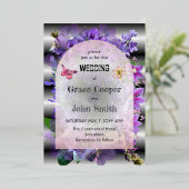 Schöne lila Blumenhochzeit Folieneinladung (Stehend vorne)