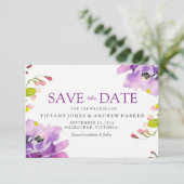 Schöne Lila Blumenhochzeit rettet das Datum Save The Date (Stehend Vorderseite)