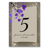 Schöne Lila Blüte & Antique SilberDamaskus Tischnummer (Rückseite)