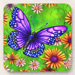 Schöne Lila Butterfly Blume Wiese Getränkeuntersetzer