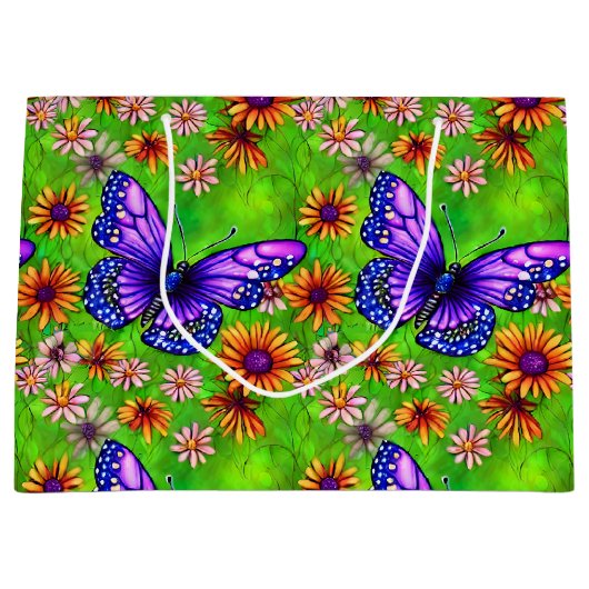 Schöne Lila Butterfly Blume Wiese Große Geschenktüte (Vorderseite)