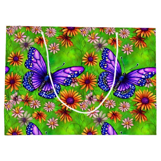 Schöne Lila Butterfly Blume Wiese Große Geschenktüte (Rückseite)