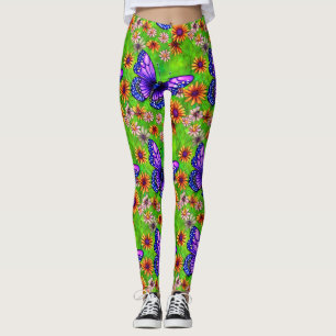 Schöne Lila Butterfly Blume Wiese Leggings