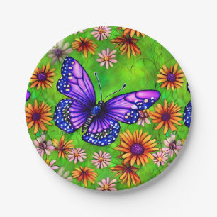 Schöne Lila Butterfly Blume Wiese Pappteller