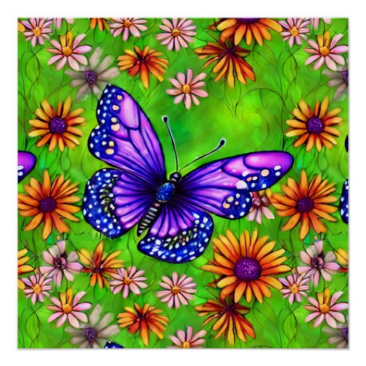 Schöne Lila Butterfly Blume Wiese Poster (Vorderseite)