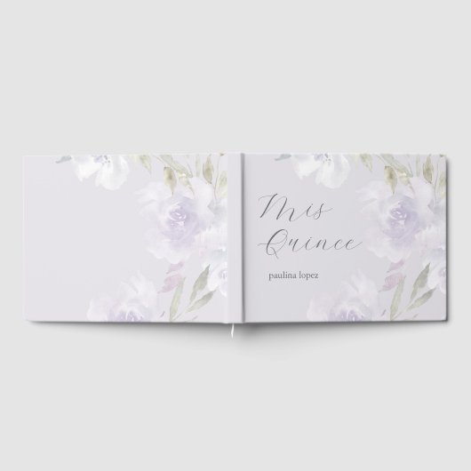 Schöne Lila Flora Mis Quince Quinceanera Gästebuch (Voll)