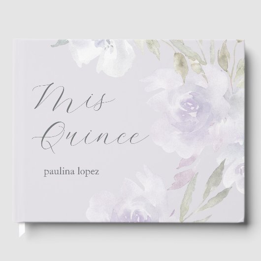 Schöne Lila Flora Mis Quince Quinceanera Gästebuch (Vorderseite)