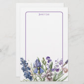Schöne Lila Floralien und Lila Rahmen Briefpapier (Vorne/Hinten)