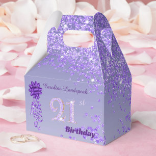 Schöne lila Glitter-Schleife 21. Geburtstag Geschenkschachtel