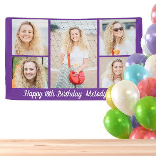 Schöne lila Happy Birthday-Fotocollage-Party Banner