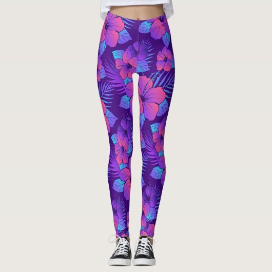 Schöne lila Hibiskus Blume Leggings (Vorderseite)