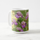 Schöne Lila Iris Blume Blumengarten Foto Kaffeetasse (Vorderseite Links)