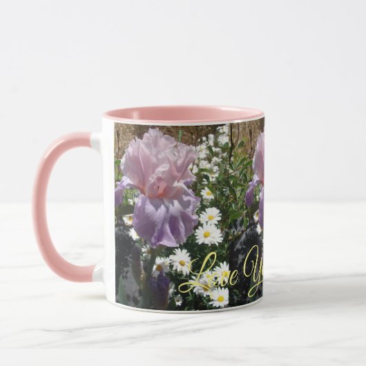 Schöne Lila Iris Blume Blumenkohl Liebe Tasse (Links)