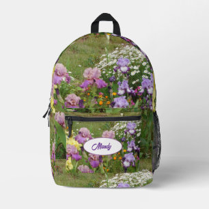 Schöne lila Iris-Blume florale Mädchenname Bedruckter Rucksack