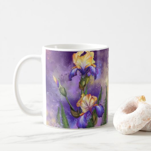 Schöne Lila Iris Blume Kaffee Tasse - Malerei (Mit Donut)