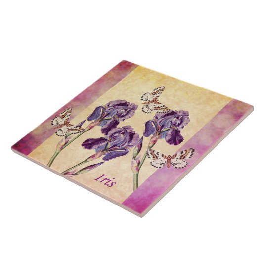 Schöne lila Iris-Blumen und Schmetterling Fliese (Seite)