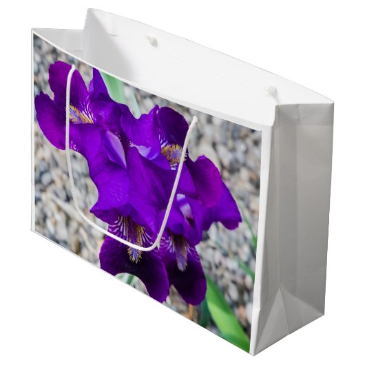 Schöne lila Iris Große Geschenktüte (Vorderseite Schrägansicht)