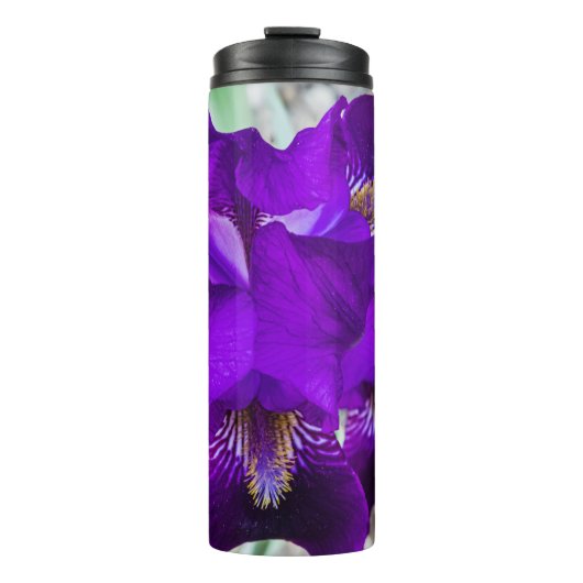 Schöne lila Iris Thermosbecher (Vorderseite)