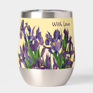 Schöne lila Iris und buttergelbe Wasserfarbe