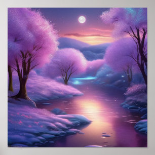 Schöne Lila Kulisse für eine Winternacht Poster