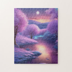Schöne Lila Kulisse für eine Winternacht Puzzle